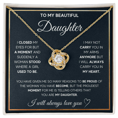 To My Daughter – Forever in My Heart Love Knot Necklace