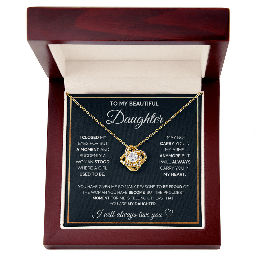 To My Daughter – Forever in My Heart Love Knot Necklace